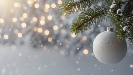 White festive Christmas banner with christmas tree branches.