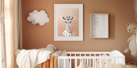 Aufkleber - White frame display on a nursery wall, holding a cute animal print, adding charm and sweetness to the baby's room