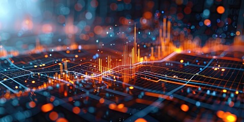 Aufkleber - An intricate scatter chart highlighting a significant positive correlation between rising stock prices and increasing trade volumes, reflecting market interest. Generative AI.