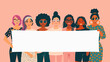 © Wirestock - Vector of brave women of various ethnicities holding banner in support of female empowerment
