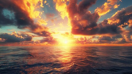 Poster - Dramatic Sunset Over the Ocean With Clouds