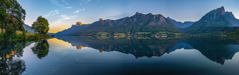 Wall Mural - Tranquil Mountain Lake Reflection at Sunrise