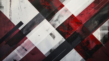 Wall Mural - Abstract Red, Black, and White Geometric Design With Diagonal Lines and Distressed Texture