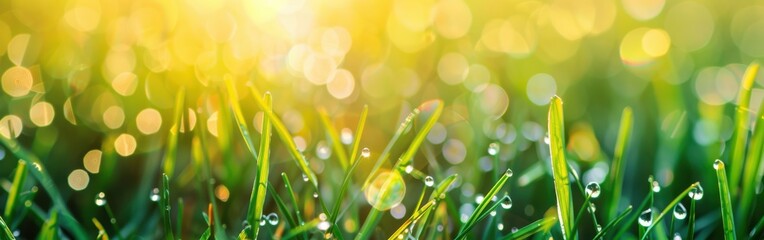 Wall Mural - A field of grass with raindrops on it