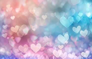 Wall Mural - blurred background with hearts, pastel colors, white background and bokeh effect