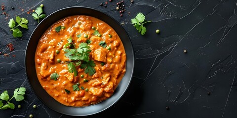 Wall Mural - Indian Rajma Masala Curry in a black bowl on a dark slate table A flavorful delight. Concept Food Photography, Indian Cuisine, Rajma Masala, Flavorful Delight, Dark Slate Table