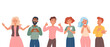 © Светлана Вдовина - Sincere male and female characters. Multiracial grateful smiling people saying Thank you. Flat cartoon illustration. Vector.