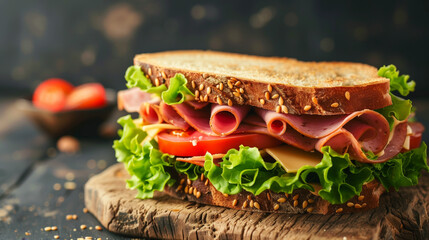 Wall Mural - Sandwich with ham, cheese, tomatoes and lettuce	
