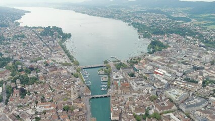 Sticker - Zurich, Switzerland. Panorama of the city overlooking Lake Zurich. Summer day, Aerial View