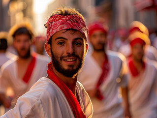 Wall Mural - man dressed in the typical Pamplona costume at San Fermin festivities