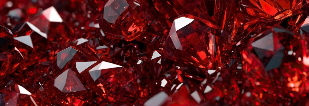 Closeup view of red crystals or gemstones background