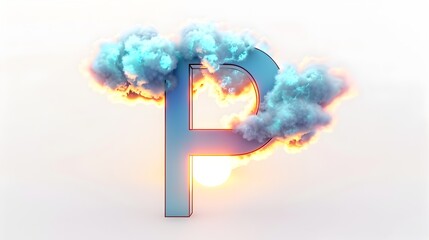 Wall Mural - Cerulean Cloud Letter P Glowing Against Sunset Backdrop