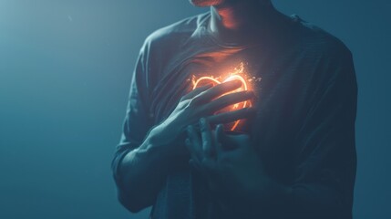 The glowing heart in hands