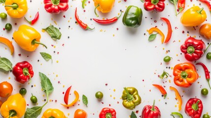 Bell peppers scattered on white background