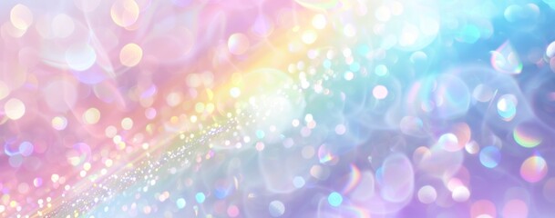 Holographic white background with blurred rainbow light rays and lens flare effect