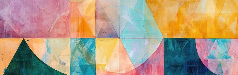 Wall Mural - Abstract Geometric Watercolor Painting With Vibrant Colors
