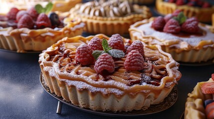 Wall Mural - A plate of desserts with a raspberry topping