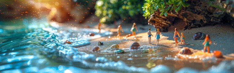 Wall Mural - Tiny Tourists Enjoying A Sunny Day At The Beach