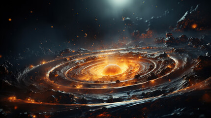 a view from space to a spiral galaxy and stars universe filled with stars nebula and galaxy landscap