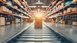 © saichon - Cardboard boxes move along a conveyor belt in the center of a busy warehouse fulfillment center. symbolizes high-speed package processing service and fast delivery to customers
