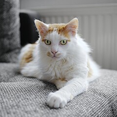 Wall Mural - Cute van cat relaxing on the couch. Square image with selective focus.