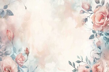 Elegant Floral Watercolor Background with Roses and Leaves - Design for Invitations, Cards, Posters