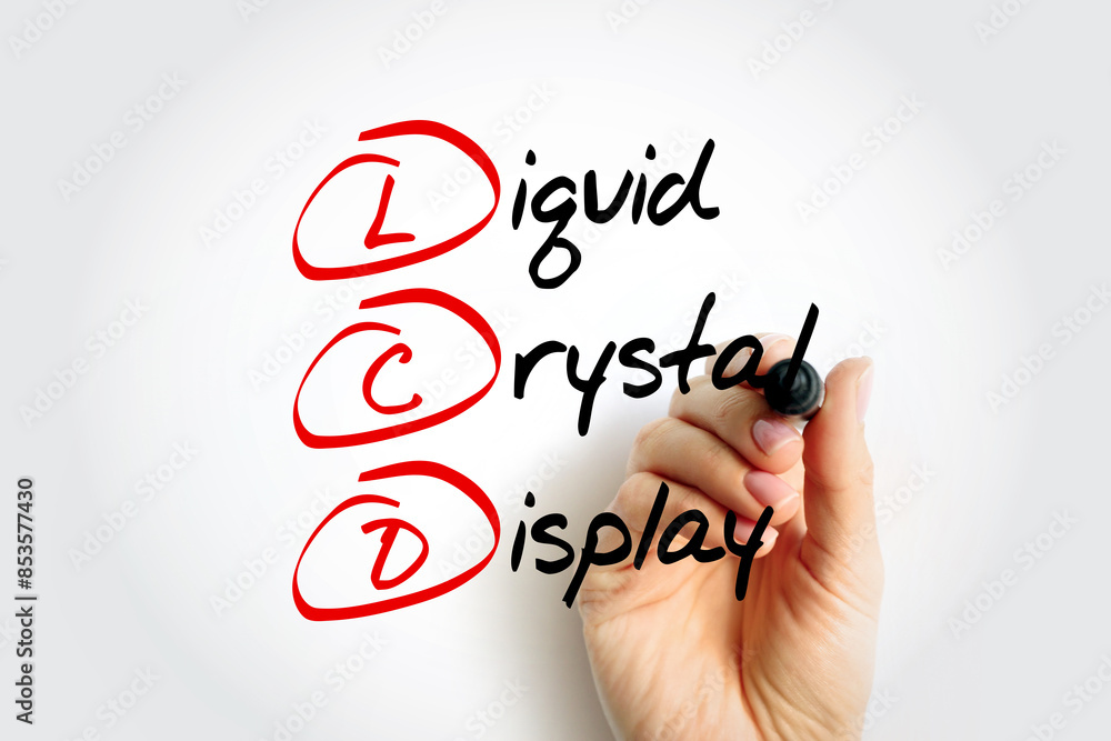 LCD - Liquid Crystal Display is a type of flat panel display which uses liquid crystals in its primary form of operation, acronym technology concept background