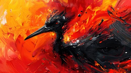 Sticker - Expressionistic Painting of Emu War Captures Chaos and in Bold Brushstrokes