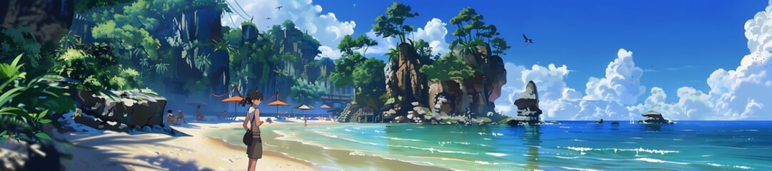 landscape view beach with sky anime style