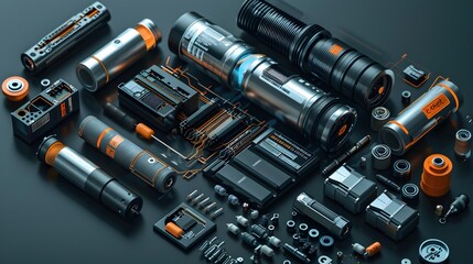 Canvas Print - Meticulously Rendered Exploded View Diagram of a Zinc-Based Battery's Key Components