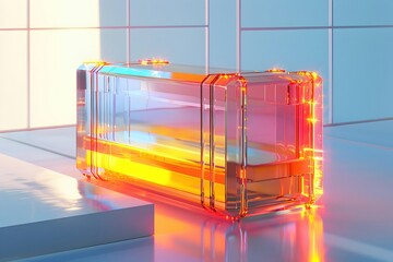 Canvas Print - Sulfur-Powered Battery Module with Vibrant Neon Highlights and Minimalist Geometric Form