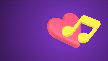 Love music note with heart shape romantic radio favorite sing song realistic 3d icon vector