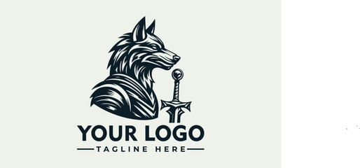 Wall Mural - Wolf Knight Sword Vector Logo Symbolize Bravery, Nobility, and Unwavering Resolve Majestic Wolf Knight Sword Vector Logo