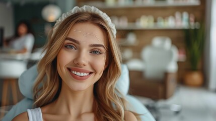 Poster - A woman with blonde hair is smiling and wearing a white tank top