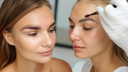 Wall Mural - Two women are getting their eyebrows waxed