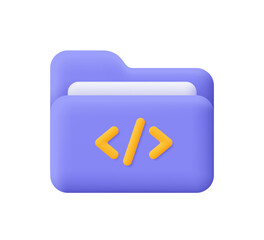 folder with code symbol. web development, coding and programming concept. 3d vector icon. cartoon mi