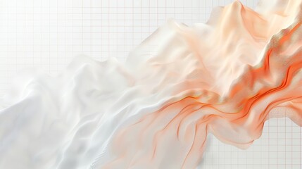 Wall Mural - An abstract digital rendering of a flowing, translucent fabric with a gradient from white to orange, set against a grid background.