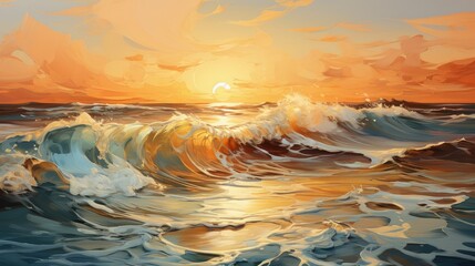 Blurred beach scene with sun-kissed waves