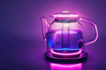 Wall Mural - A glass teapot with a purple light illuminating the interior