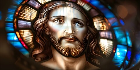 Wall Mural - Stained glass portraying Jesus Christ as the Savior of the world. Concept Religious Art, Stained Glass, Jesus Christ, Savior of the World