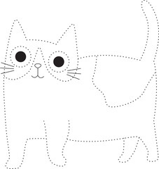 cute cat trace line for kids. Coloring page with cute cartoon cat.