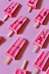 Wall Mural - Pink Drink Popsicles. Pink popsicles arranged on a pink background.