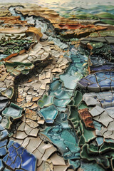 Wall Mural - A mosaic of broken pottery pieces forming a cohesive landscape scene