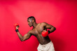 © Ivan Zelenin - Young attractive African American male boxer with bare torso, muscular body. Concept of training
