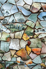 Wall Mural - A mosaic of broken pottery pieces forming a cohesive landscape scene