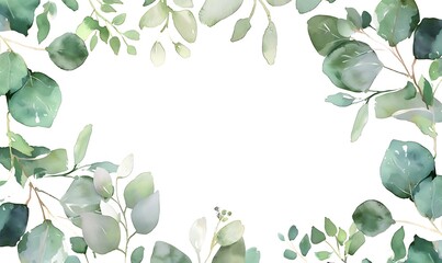 Herbal Eucalyptus Border: Isolated Background, Minimalist Watercolor Wedding Invitation Frame