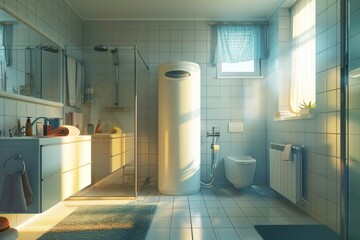 Wall Mural - A bathroom with modern amenities including a toilet, sink, and shower