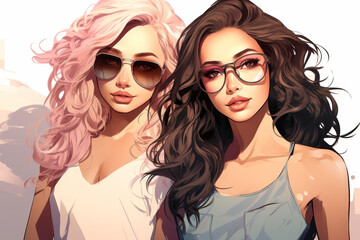 Vibrant illustrations of stylish teenage girls showcasing beauty and fashionable trends.