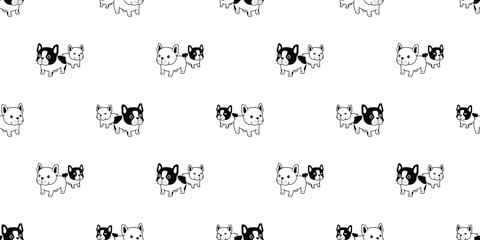 Wall Mural - dog seamless pattern french bulldog cartoon vector doodle puppy pet tile background gift wrapping paper repeat wallpaper illustration scarf isolated design