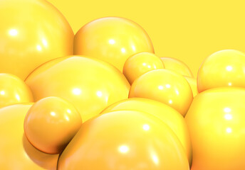 Sticker - 3D balls yellow bubble balloon color glossy 3d render shepres ball group background